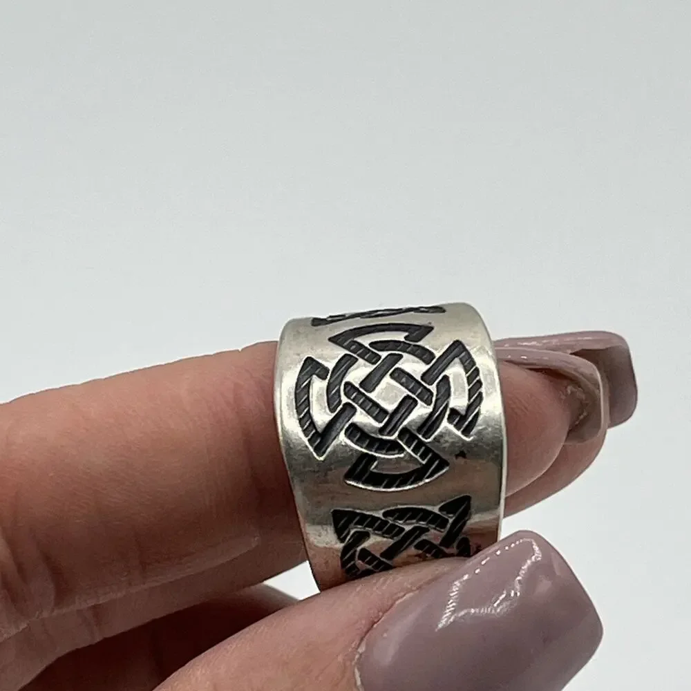 STERLING SILVER Oxidized CELTIC KNOT BAND RING Men’s SIZE 11.5 925 Vintage Rare
